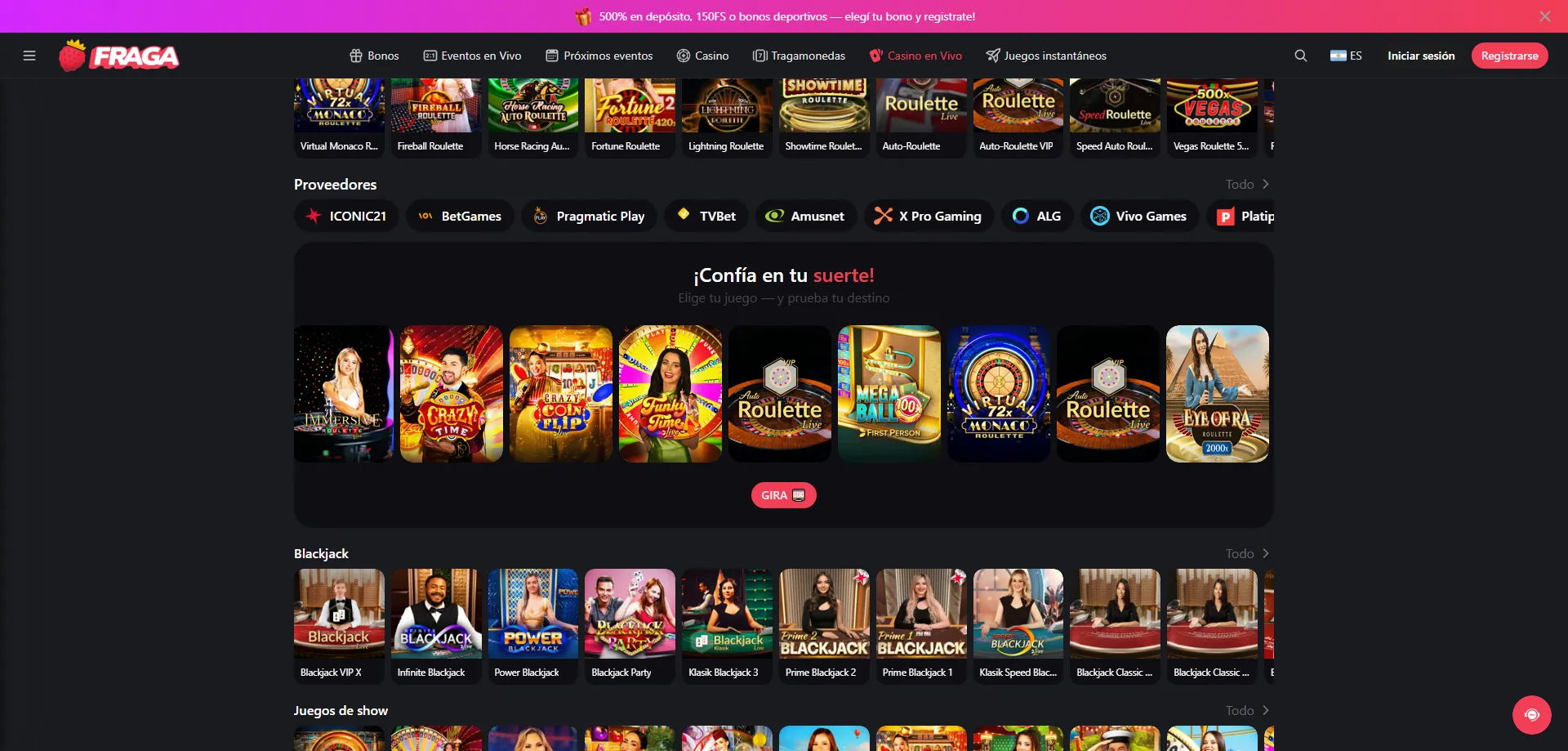 Casino en vivo de Fraga Casino &mdash; m&aacute;s de 300 mesas con crupieres reales